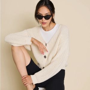 AEO Button Up Cream Knit Longsleeve Sweater